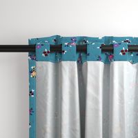 Fresh Spring Floral - dimity flowers on teal blue, medium 