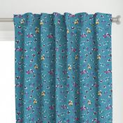 Fresh Spring Floral - dimity flowers on teal blue, medium 