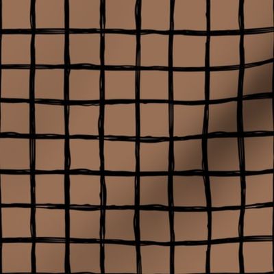 Minimal abstract raw brush paint grid geometric maze nursery moka coffee brown