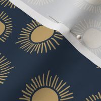 Sunny day boho sunshine and sun rays summer minimal abstract nursery design navy golden yellow