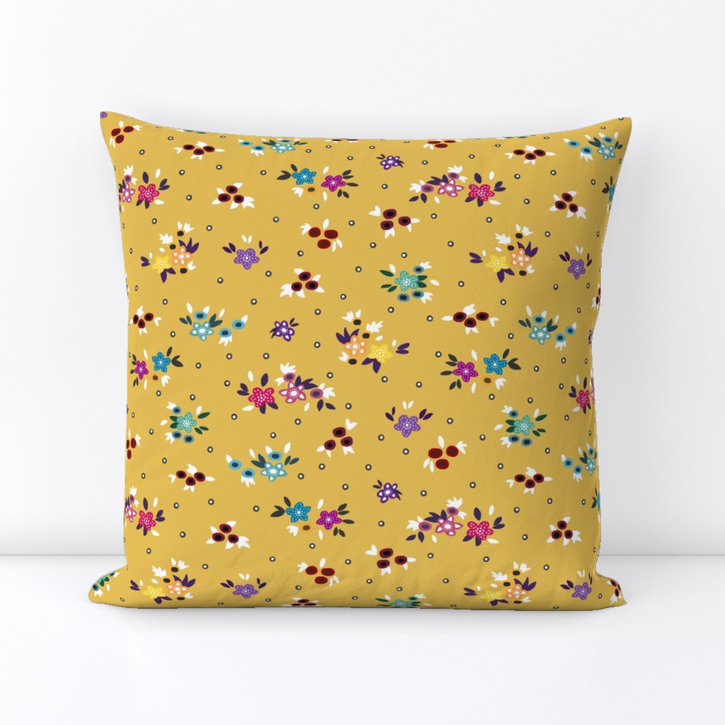 Fresh Spring Floral - dimity flowers on golden honey, medium 