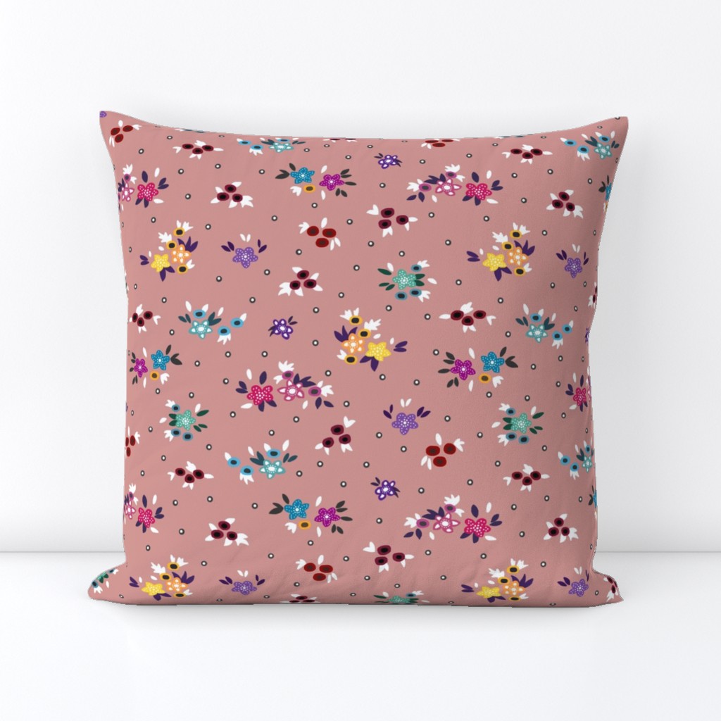 Fresh Spring Floral - dimity flowers on dusky pink, medium 