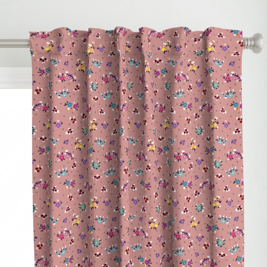 Fresh Spring Floral - dimity flowers on dusky pink, medium 