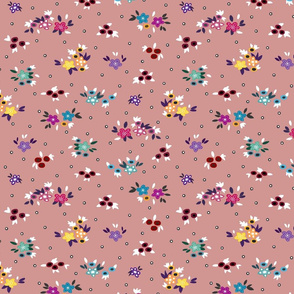 Fresh Spring Floral - dimity flowers on dusky pink, medium 