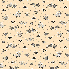 Fresh Spring Floral - dimity flowers - greyscale on creamy beige, medium 