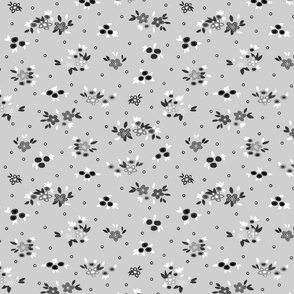 Fresh Spring Floral - dimity flowers - greyscale on silver grey, medium 