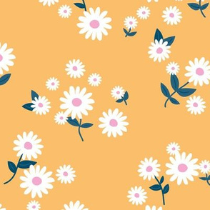Little daisy garden poppy flowers boho summer blossom nursery honey yellow pink navy