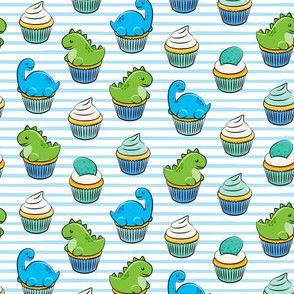(small scale) dinosaur cupcakes - dino birthday - trex - blue stripes C20BS