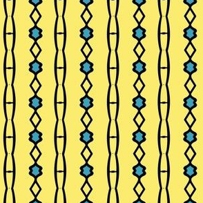 Blue baubles Interlaced over a Bright Yellow background 