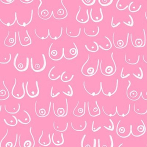 boob fabric - pink and white boob design, feminine, feminist, lady, black and white fabric
