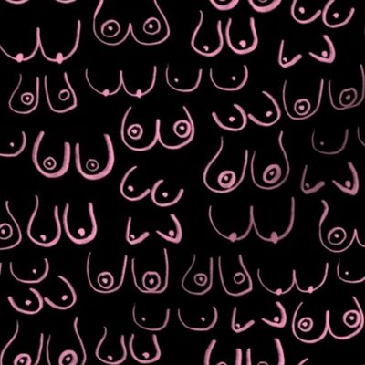 boob fabric - black and pink boob design, feminine, feminist, lady, black and white fabric