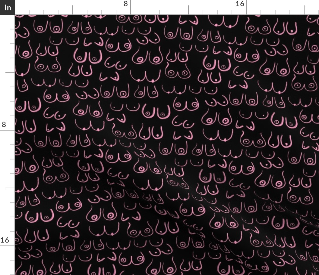 boob fabric - black and pink boob design, feminine, feminist, lady, black and white fabric