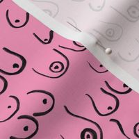 boob fabric - black and pink boob design, feminine, feminist, lady, black and white fabric