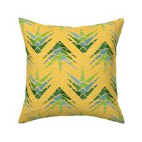 Palm Frond Rhythms - wavy yellow lines with palm flower buds over palm fronds on a bright yellow background