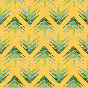 Palm Frond Rhythms - wavy yellow lines with palm flower buds over palm fronds on a bright yellow background