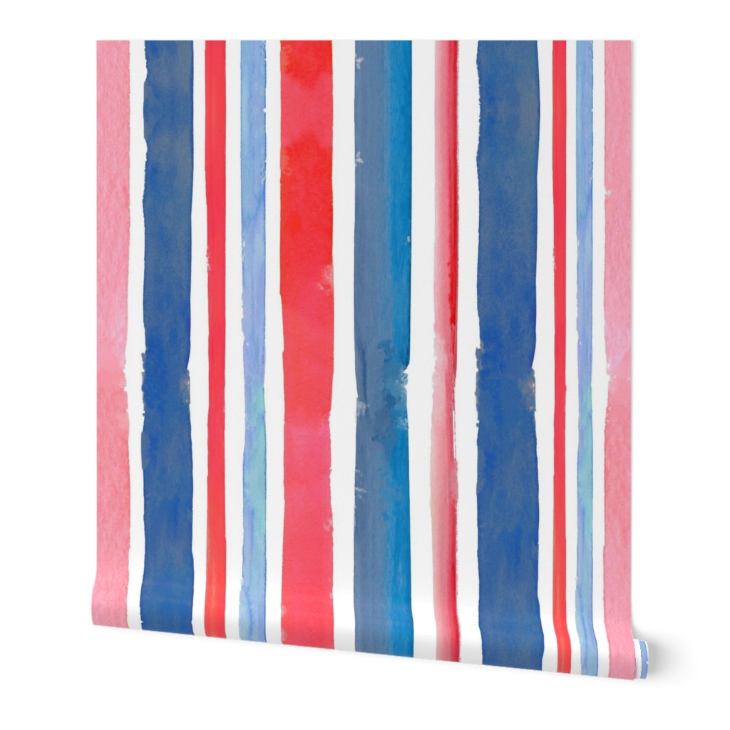 July Fourth Summer Watercolor Stripes