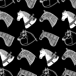 Vintage Horses Illustrated with Black Background (Large Scale)