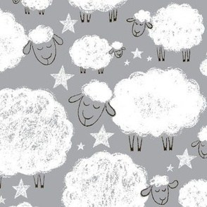 Sheep and stars. Grey. Chalk style 