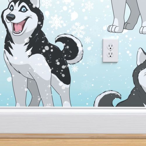 Hund Baby Tiere Blau Schnee Niedlich Kinder Suss Comic Winter Husky Heiser Spoonflower