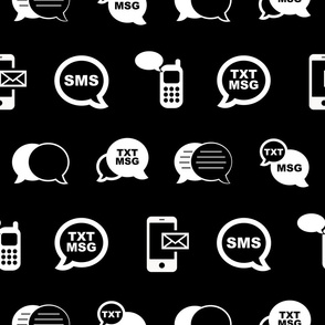 Fun Cell Phone Text Messaging Pattern with Black Background (Large Scale)