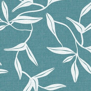 Windham - Botanical Leaves Malibu Teal White Regular Scale