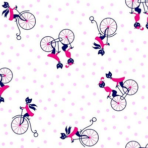 Kitties on Bicycles Dotty - baby pink