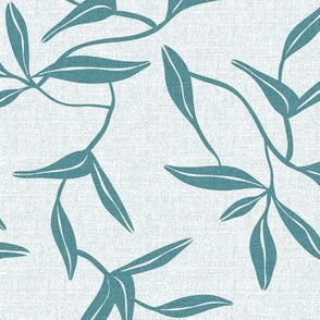 Windham - Botanical Leaves Malibu White Teal Regular Scale