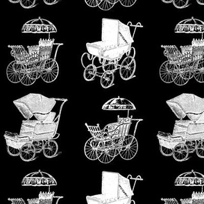 Vintage Baby Carriages with Black Background