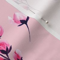 Romantic Pink Watercolor Flowers Branches