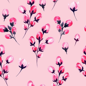 Romantic Pink Watercolor Flowers Branches