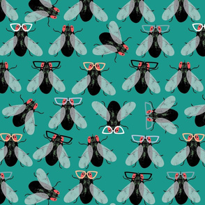 Flies with glasses teal