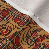 Mauna Damask ~ Gilt on Royal Stewart Tartan Red  