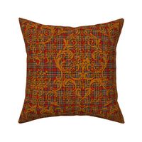 Mauna Damask ~ Ormolu on Royal Stewart Tartan Red 