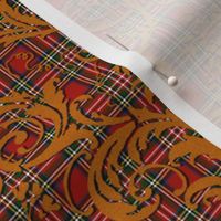 Mauna Damask ~ Ormolu on Royal Stewart Tartan Red 