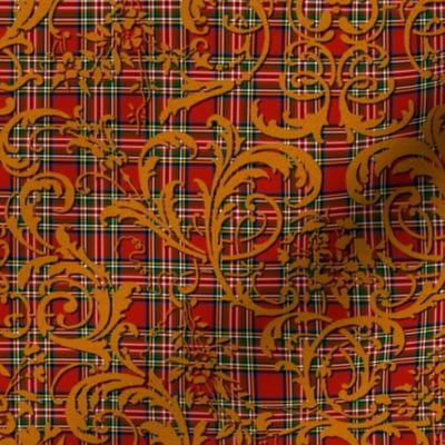 Mauna Damask ~ Ormolu on Royal Stewart Tartan Red 