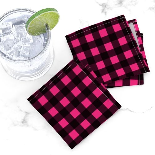 Pink Plaid || black geometric square grid