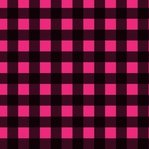 Pink Plaid || black geometric square grid