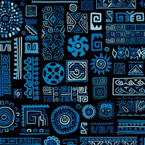  Ethnic Mexican Ornament. Home Decor, Vintage Retro Style Maya. Dark Blue Colors