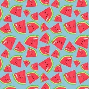 Watercolour Watermelon Tossed Fruit on blue