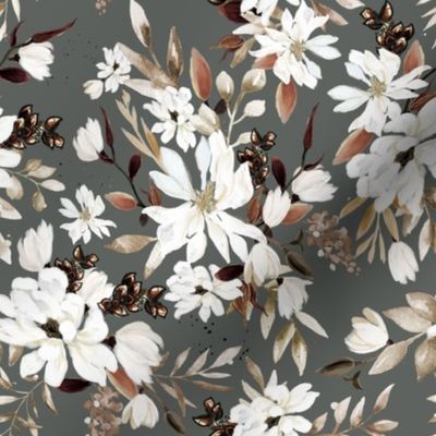 Magnolia Grove Floral // Dove Gray
