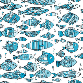   Cute colorful fishes, abstract marine print, childish style