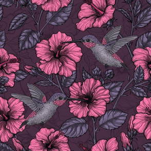 Night tropical garden pink and violet