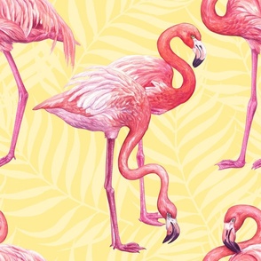 Flamingos on yellow