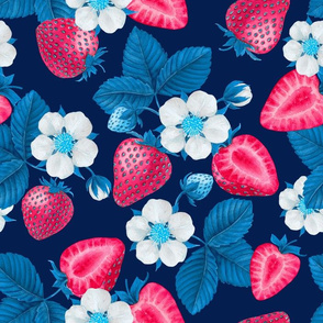 Strawberries in blue and red