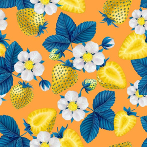 Strawberries in blue and yellow