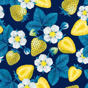 Strawberries in blue and yellow