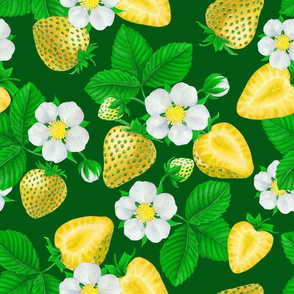 Strawberries in green and yellow