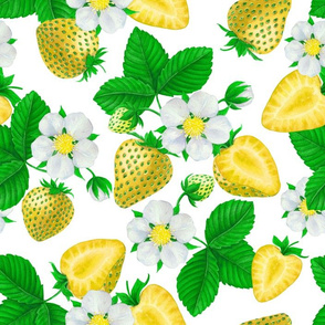Strawberries in green and yellow