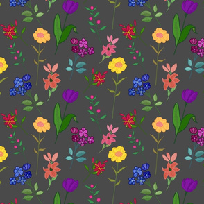 Spring Garden Chintz - charcoal grey, medium 