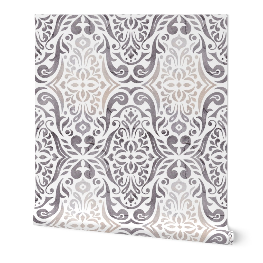 Watercolor damask - storm - large scale